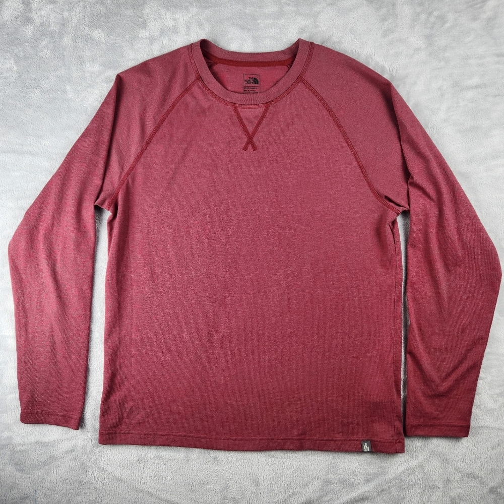 The North Face Shirt Men' Red Heather Long Sleeve Pullover Size L Large